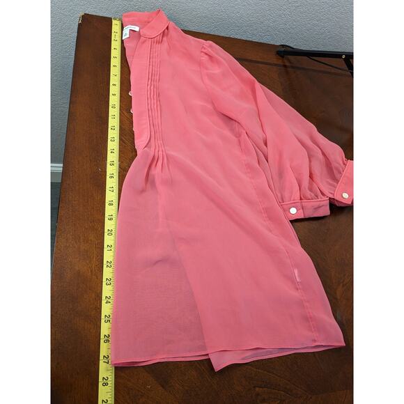 Banana Republic Sheer Blouse M Pink Draped Button Up Workwear 3/4 Sleeve Split V - Picture 6 of 10